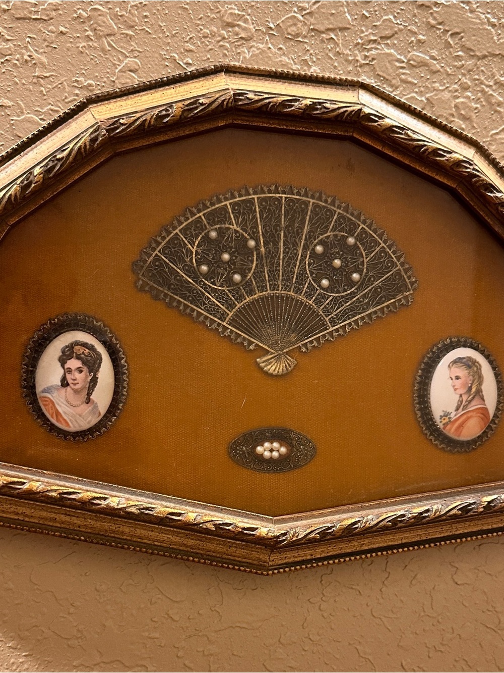 Vintage fan-shaped shadow box or wall display